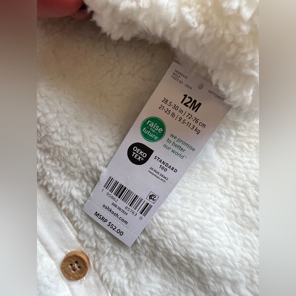 OshKosh B'gosh White Fleece Sherpa Baby Jacket NWT 12M - Picture 3 of 7